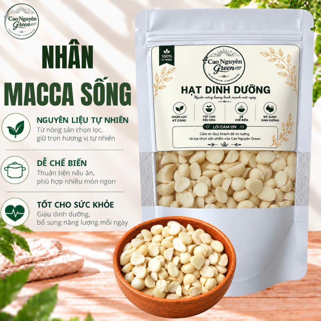 Nhân Macca Vỡ Đôi Cao Nguyên Green. Hạt Macca Tách Vỏ, Làm Sữa Hạt, Ăn Vặt, Làm Bánh