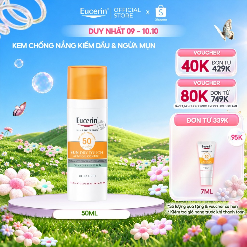 Kem chống nắng kiềm dầu & ngừa mụn Eucerin Sun Dry Touch SPF50+ 50ml | Skincare
