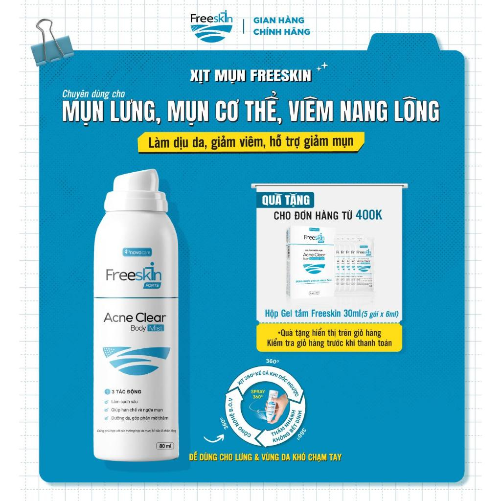 Xịt mụn lưng, viêm nang lông Freeskin - Novocare hỗ trợ giảm mụn cơ thể, viêm nang lông, hạn chế thâm 80ml