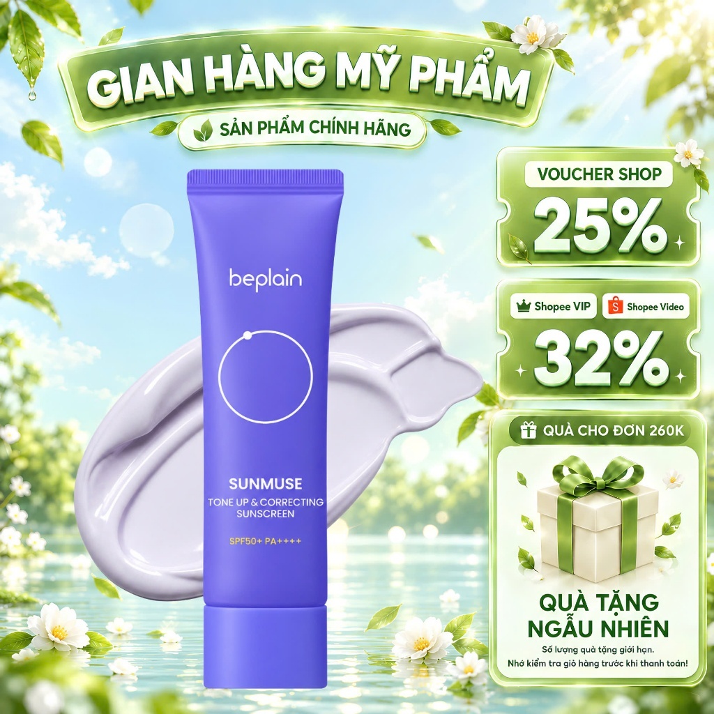 Kem chống nắng BEPLAIN Sunmuse lai Vật Lý & Hoá Học Nâng Tone & Hiệu chỉnh da…