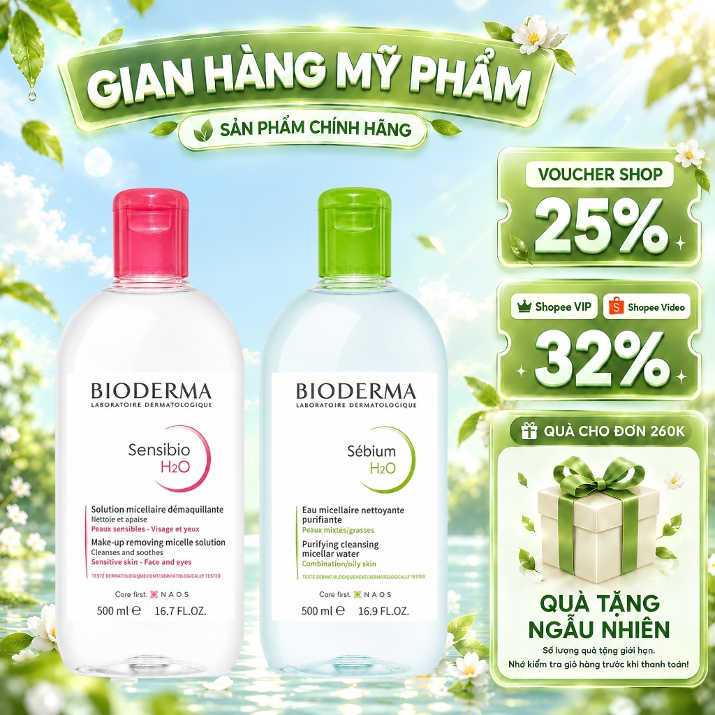Dung Dịch Làm Sạch Và Tẩy Trang Công Nghệ Micellar Cho Da Thường & Nhạy Cảm Bioderma Sensibio H2O - 500ml
