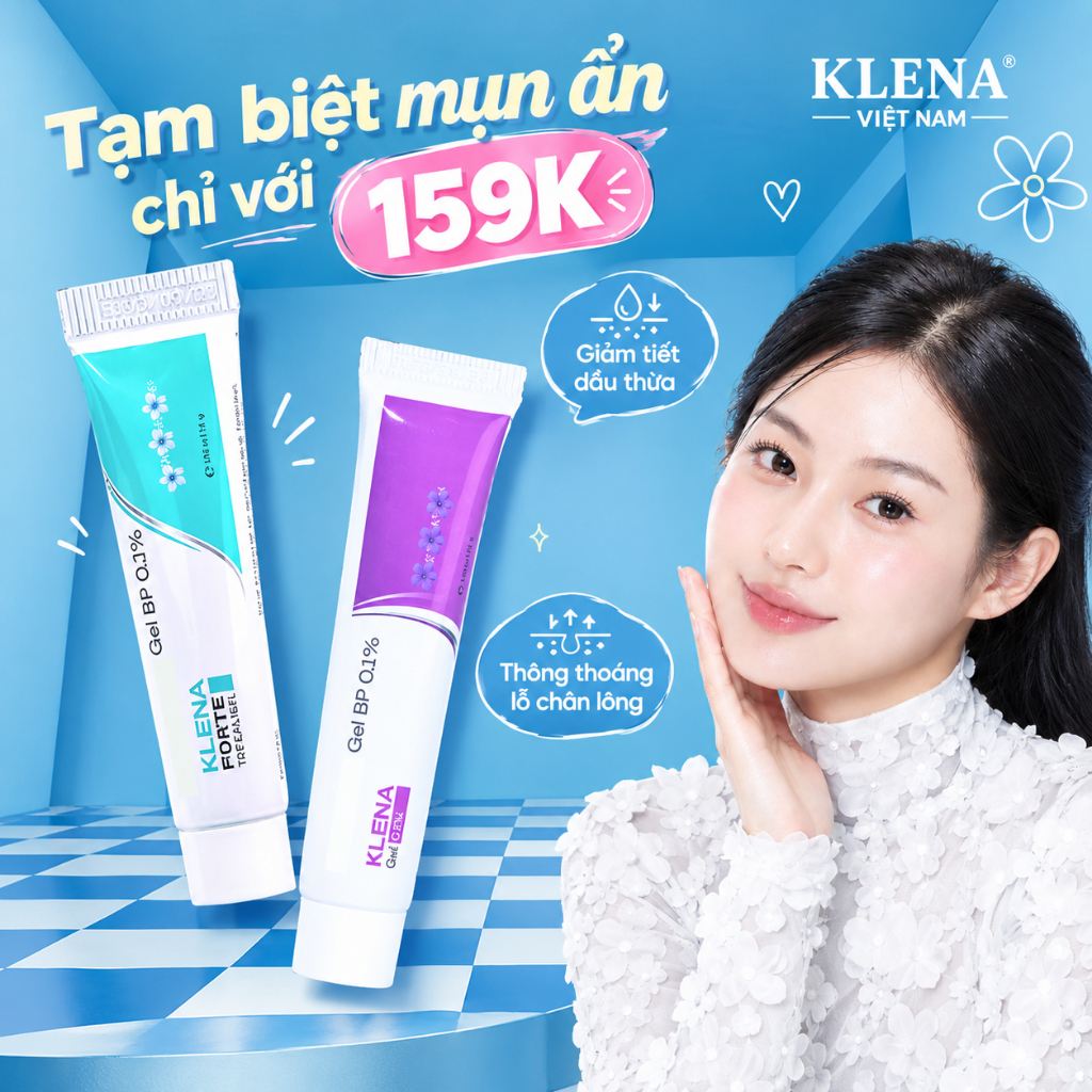 Kem mụn Klena Forte 0.1 0.3%, hỗ trợ giảm mụn ẩn, mụn trứng cá, mụn đỏ, mờ thâm, giảm bít tắc lỗ chân lông, Tuýp 15-30g