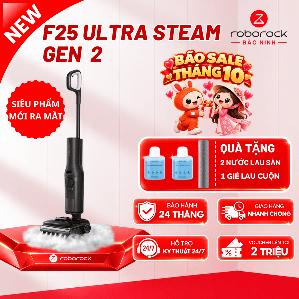 [MỚI] Roborock F25 Ultra Steam Gen 2 | 25.000PA | Lau nước nóng và hơi nước nóng | Thanh gạt sát cạnh | Lau 100 phút