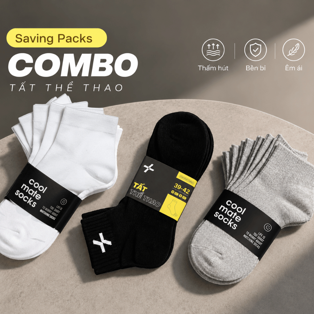 Combo Pack 3, 5, 10 Đôi Tất Vớ cổ trung, cổ ngắn Coolmate Basics, Active chất liệu co giãn, thoải mái, mềm mịn Coolmate