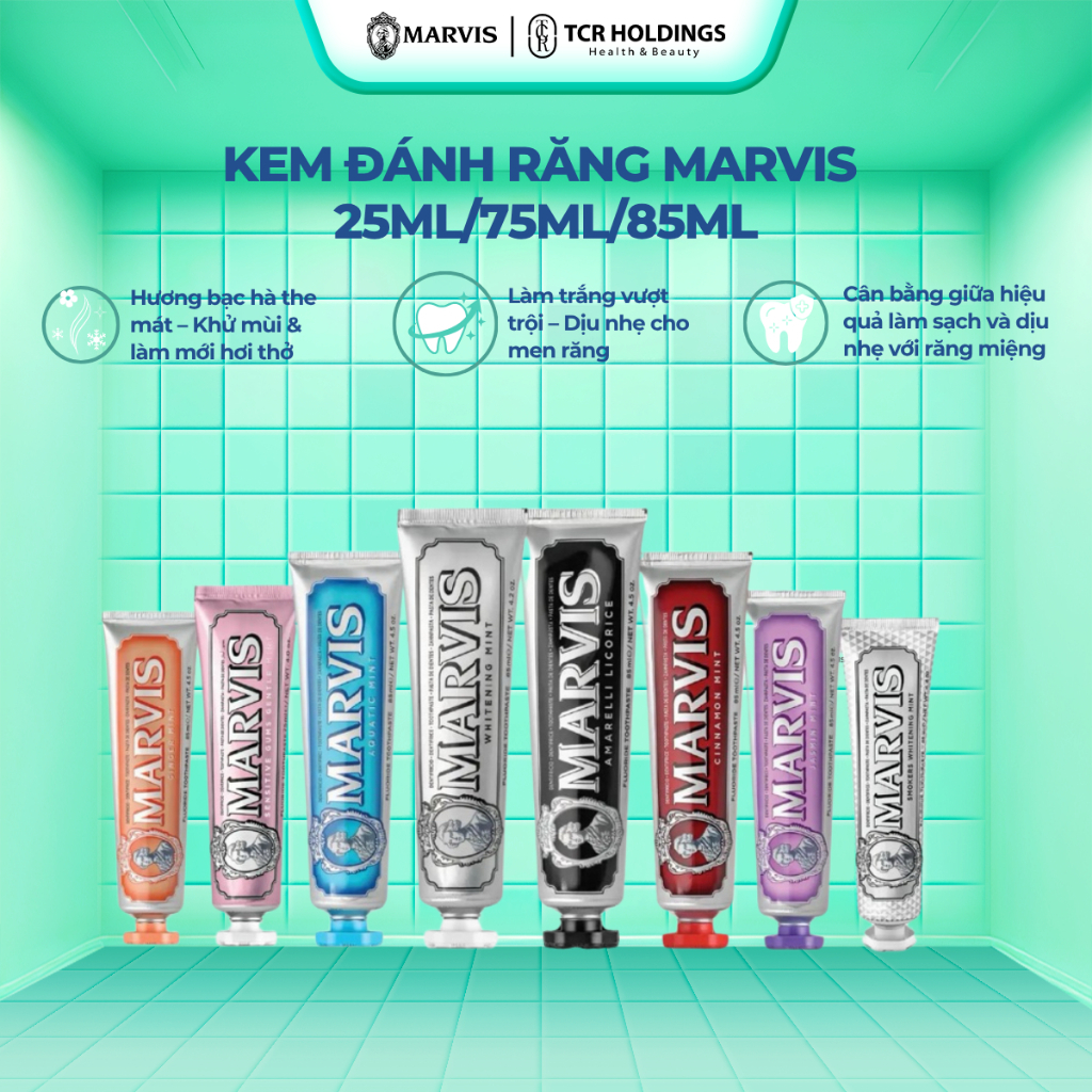 Kem Đánh Răng Marvis 25ML/75ML/85ML – Hơi thở thơm mát, hỗ trợ trắng răng, sạch miệng, ngừa mảng bám