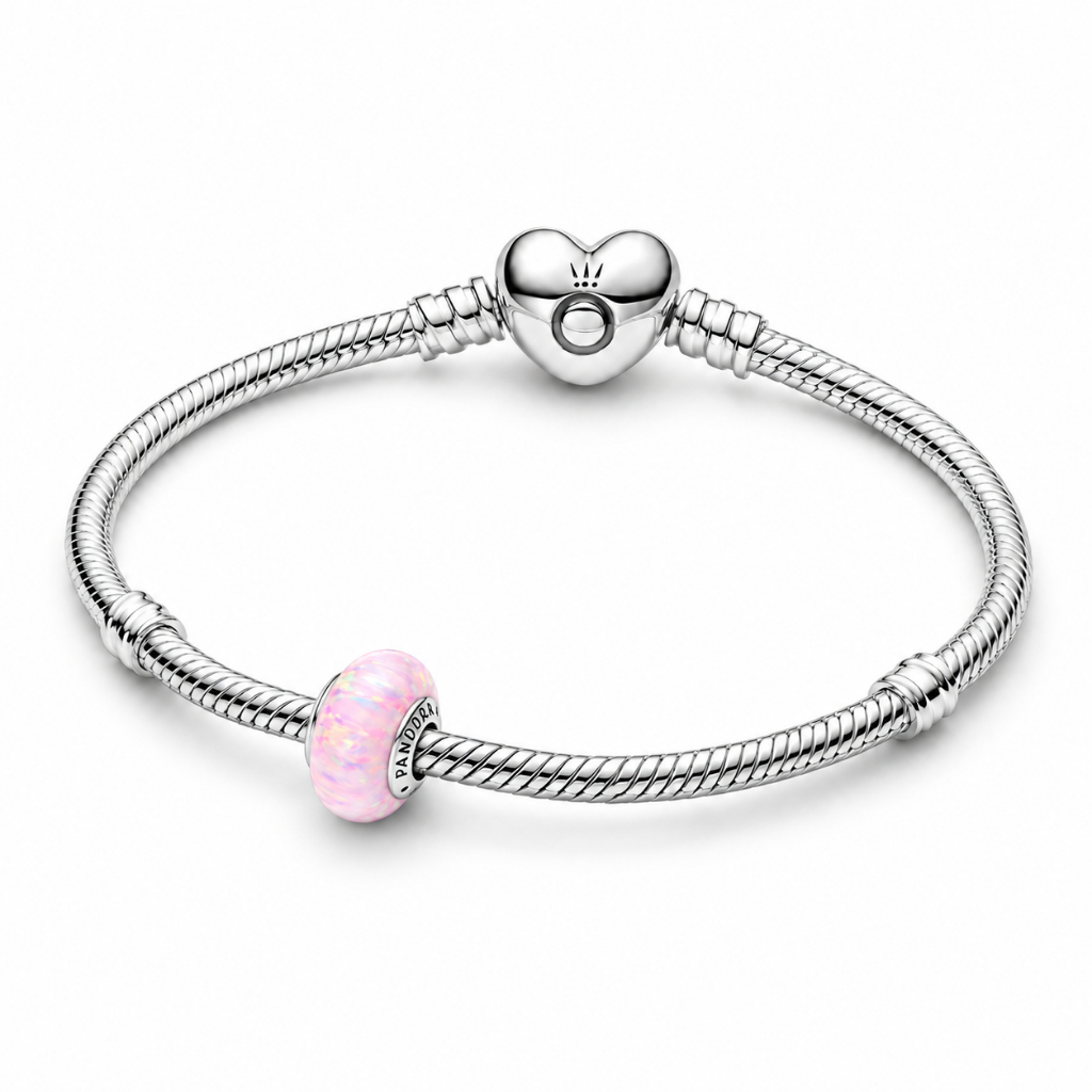 Vòng Tay Bạc Pandora Moments Khóa Trái Tim Mix Charm Opal Hồng - Sắc Hồng Lấp Lánh - Shimmering Blus