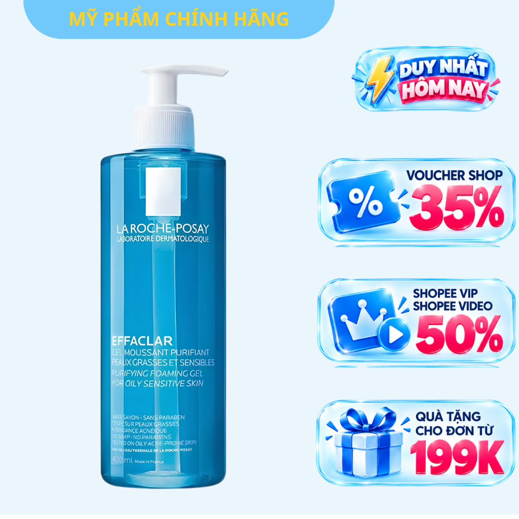 Gel rửa mặt sạch sâu giảm mụn cho da dầu mụn nhạy cảm La Roche-Posay Effaclar…