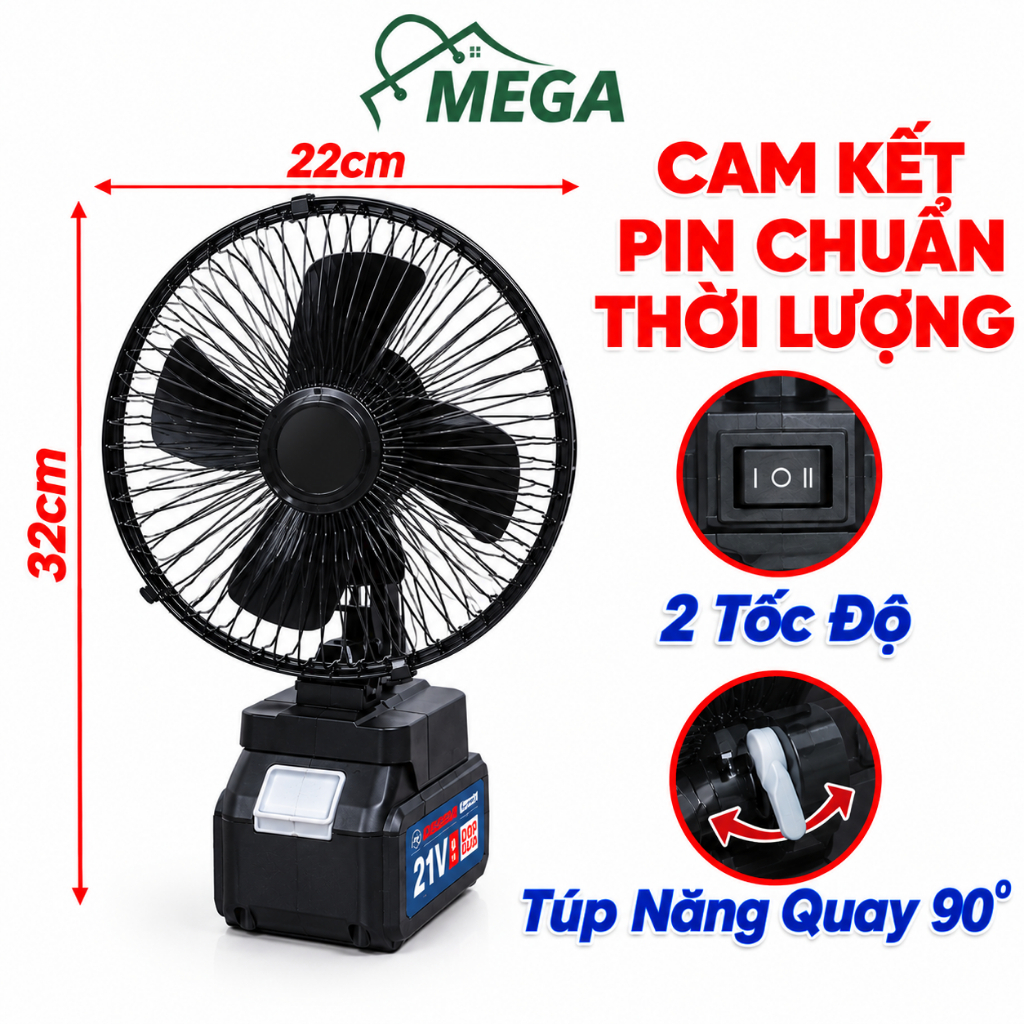Quạt Tích Điện Makita Chạy Liên Tục 4-15H. Quạt Bàn - Có Đảo Chiều - 2 Tốc Độ…