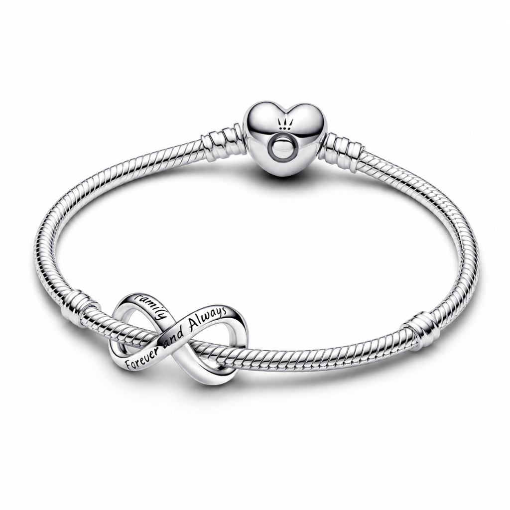 Vòng Tay Bạc Pandora Moments Khóa Trái Tim mix charm Vô Cực Forever & Always - Vĩnh Cửu - Eternity