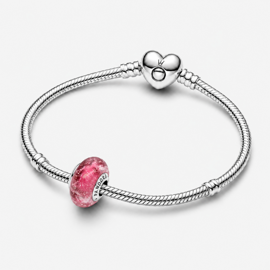 Vòng Tay Bạc Pandora Moments Khóa Trái Tim Mix Charm Murano Hồng Lượn Sóng - Hồng Lượn Sóng - Pink W