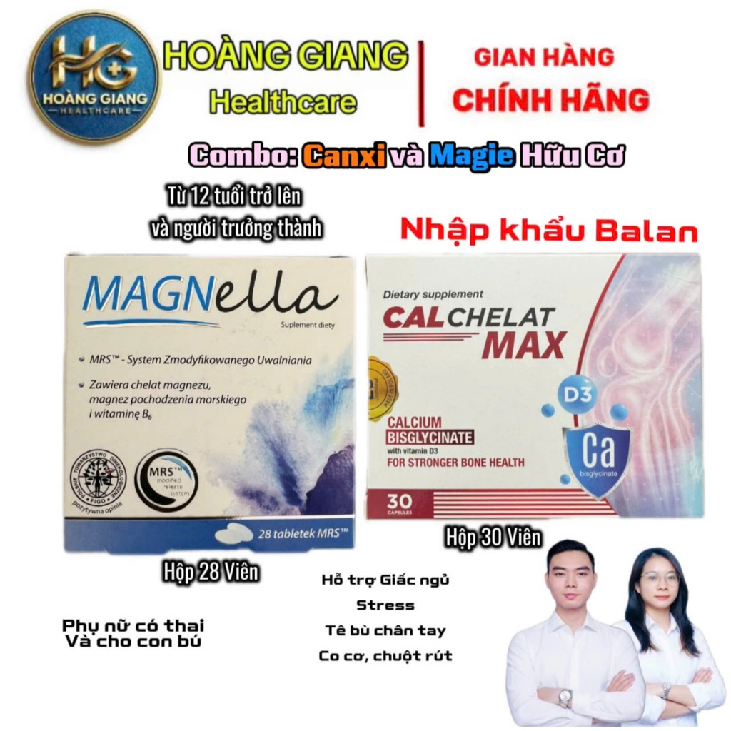 [Canxi D3 + Magie B6 Hữu Cơ Cho Bà Bầu Và Người Cần Bổ Sung] Calchelat Max Và Magnella Nhập Khẩu Ba 