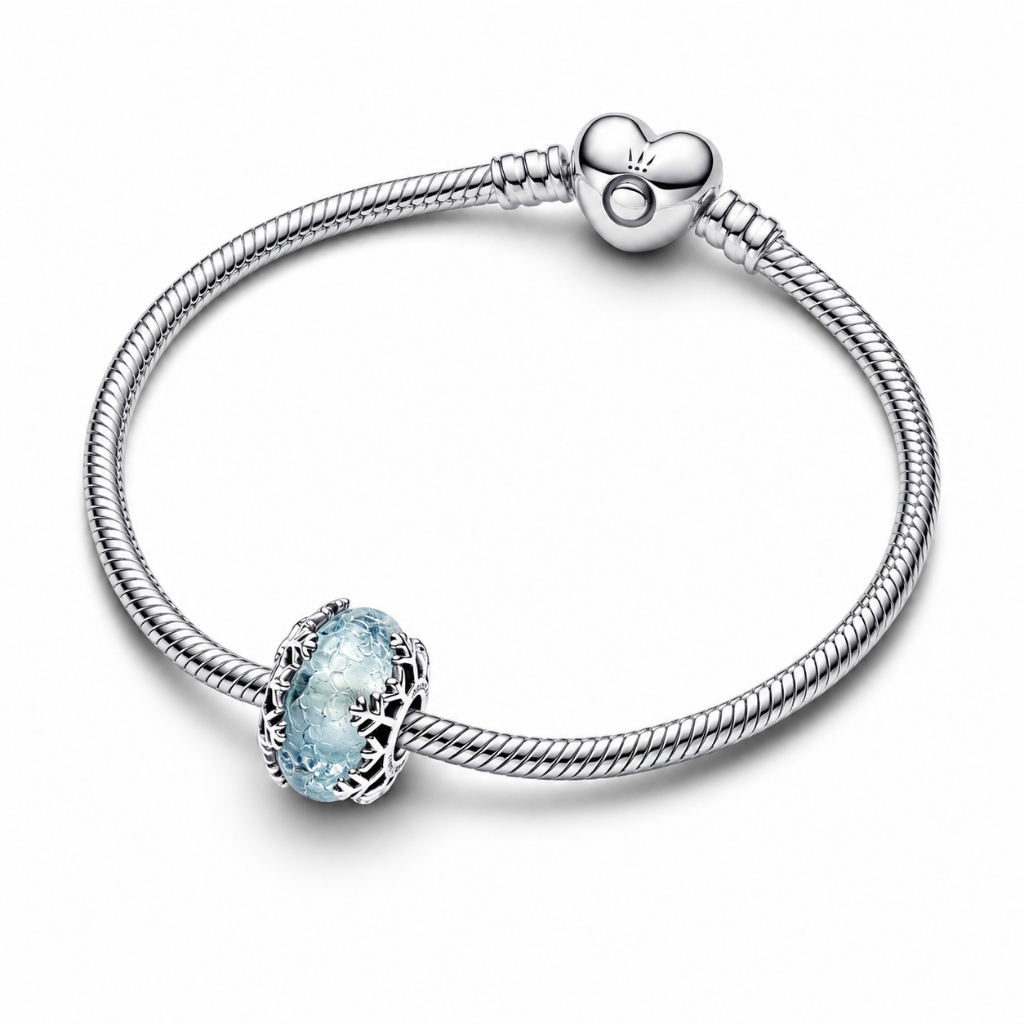 Vòng Tay Bạc Pandora Moments Khóa Trái Tim Mix Charm Murano Hoa Tuyết Mùa Đông - Tuyết Đầu Mùa - Fir