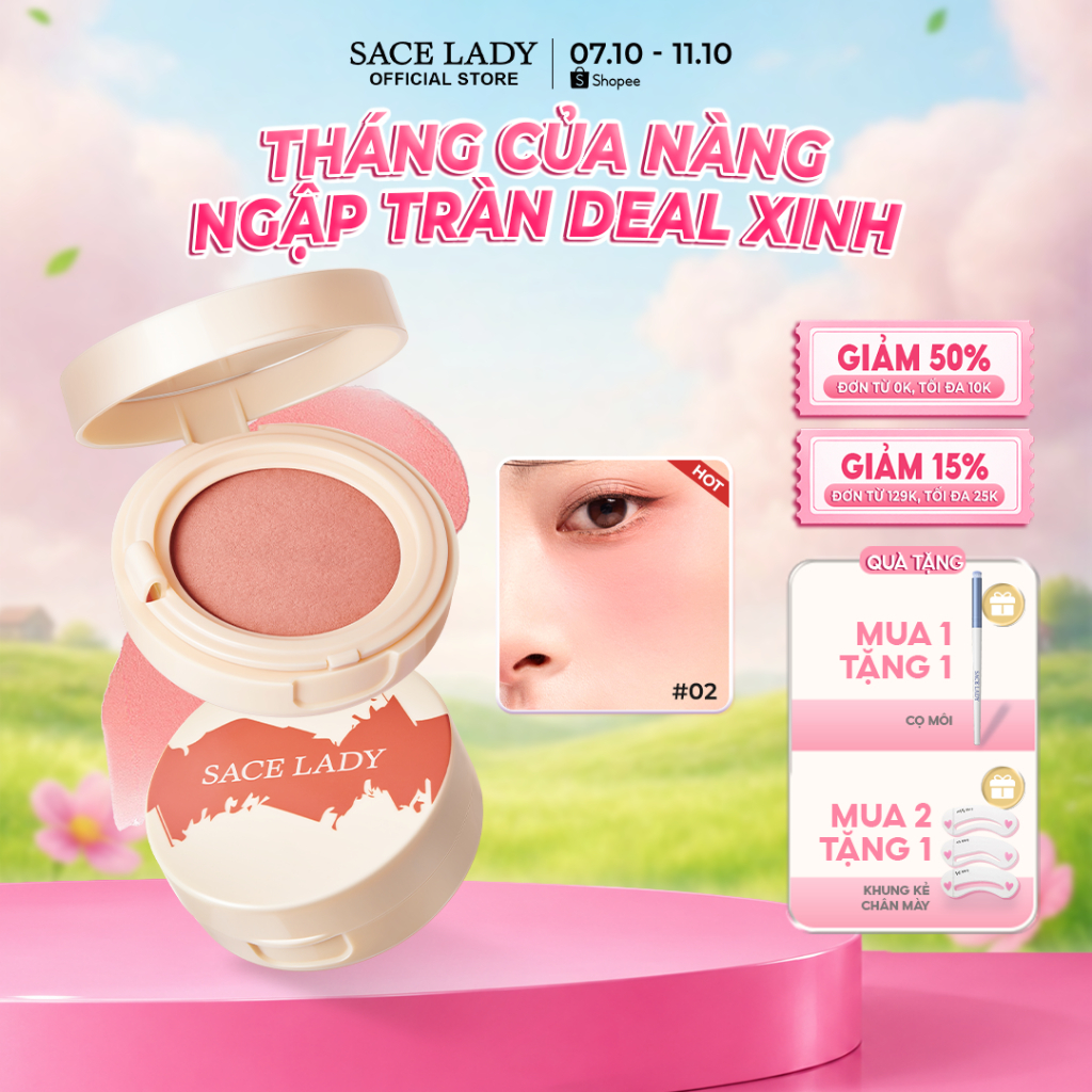 Phấn Má Hồng SACE LADY Màu Sắc Lâu Trôi Đa Năng Kết Cấu Mượt Mà Tự Nhiên Trang Điểm