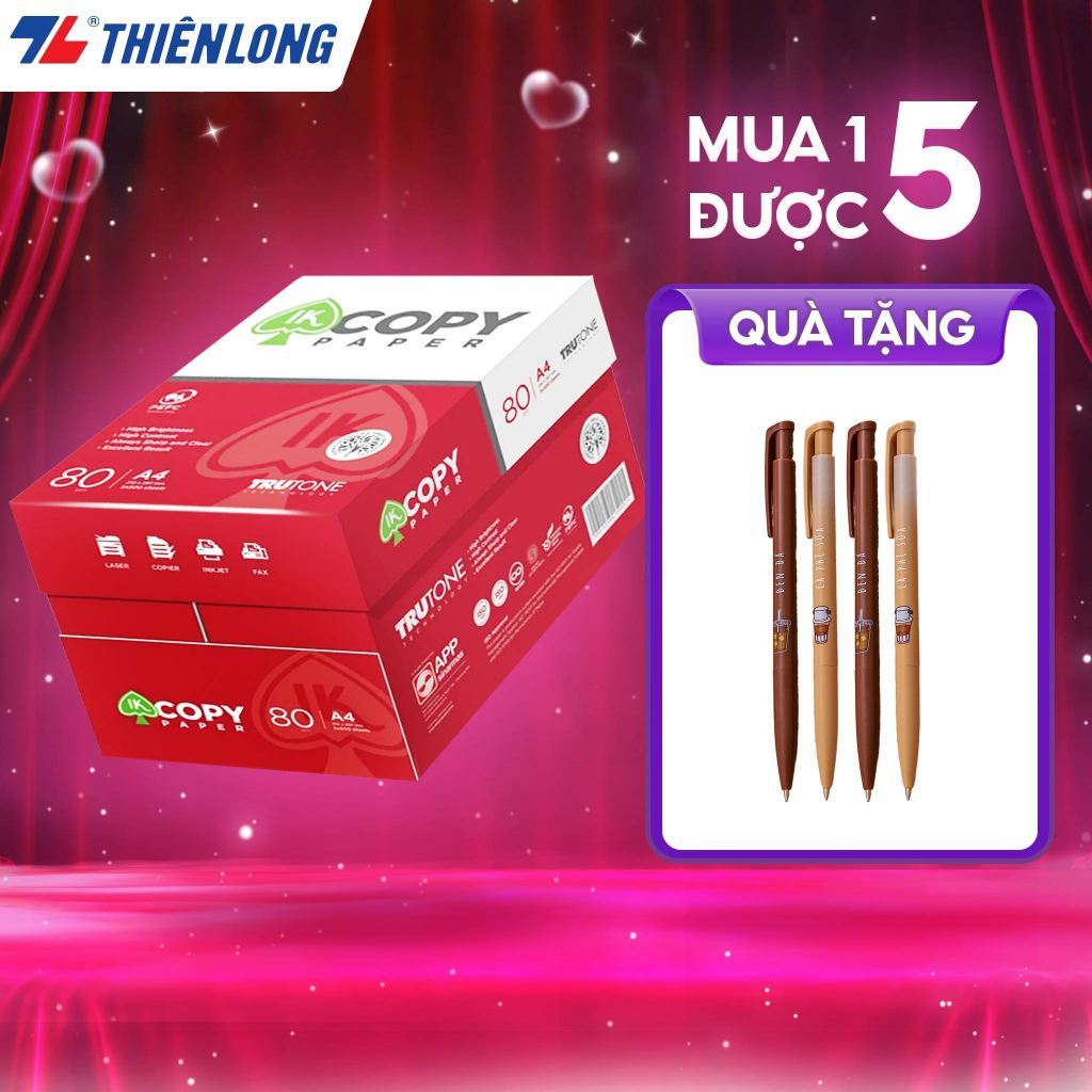 Combo 5 ream Giấy in A4, giấy photo IK Copy 80gsm độ dày cao, đều màu không…