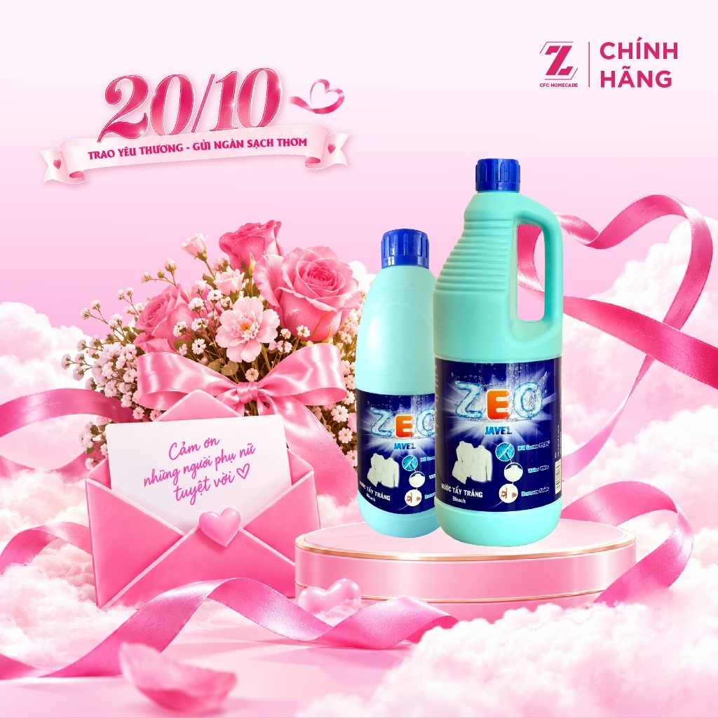 Nước tẩy quần áo trắng ZeO Javel chai 500ml 1000ml 2000ml không hương liệu tẩy trắng mạnh diệt khuẩn quần áo bề mặt