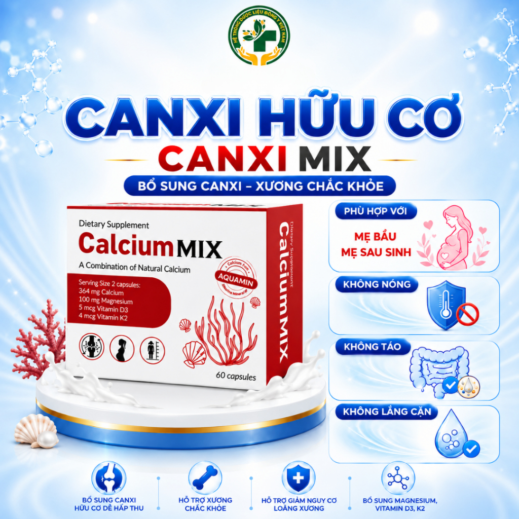 Viên Uống Canxi Calcium MIX nhập khẩu Ba Lan, Bổ Sung Canxi,Magie,Vitamin D3K2 cho bà bầu (Hộp 60 vi