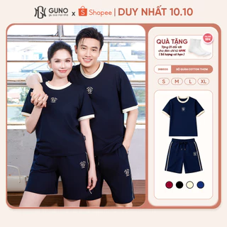 [BST THƠM MÁT] Bộ Quần Áo Nam Nữ GUNO Vải Cotton Thơm Mát Dáng Đùi Ngố Cổ Tròn Phối Màu 26BG20/BB30