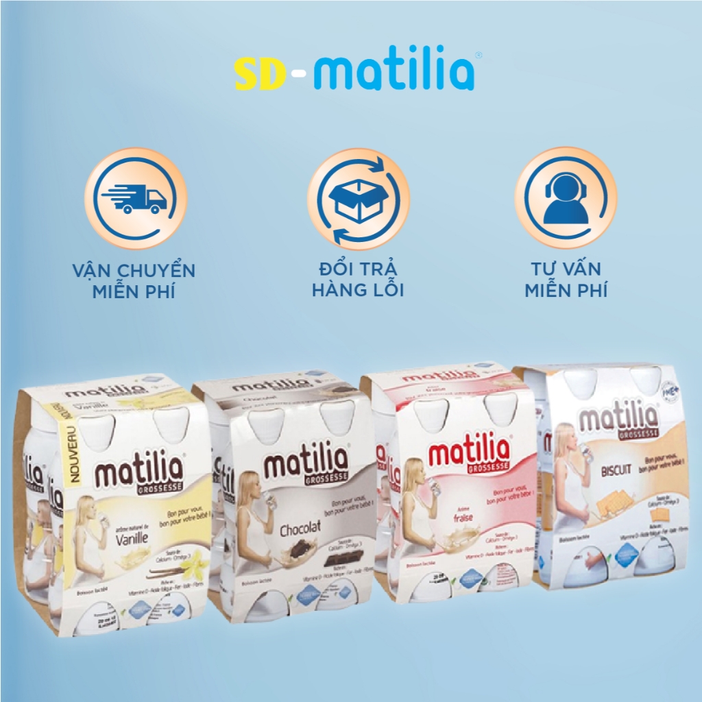 Sữa bầu Matilia Pháp - set 4 mix vị - Vani + Bích quy + Dâu + Socola