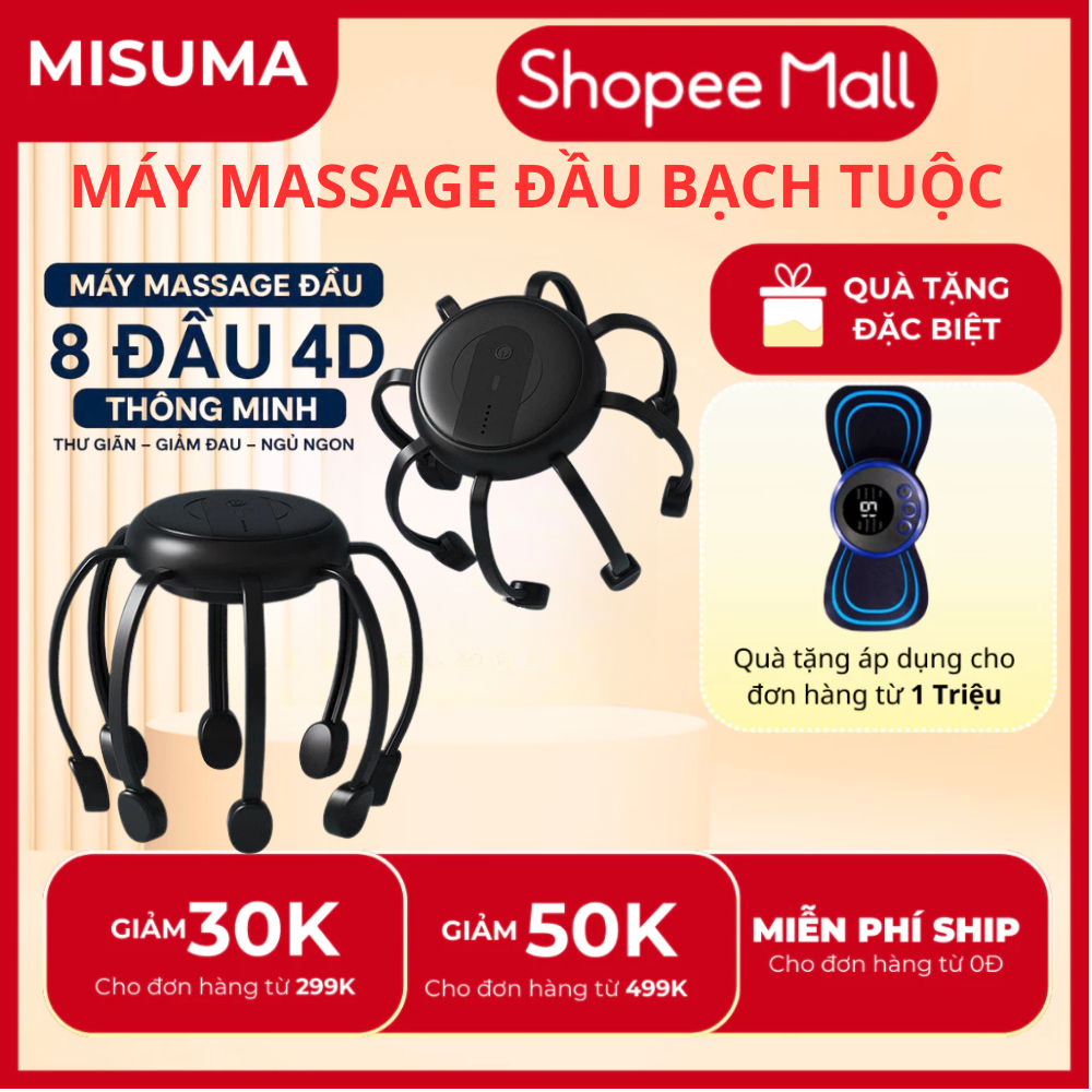 Máy Massage Đầu Bạch Tuộc 8 Đầu 4D Thông Minh Không Dây - Giảm Đau Đầu, Thư…