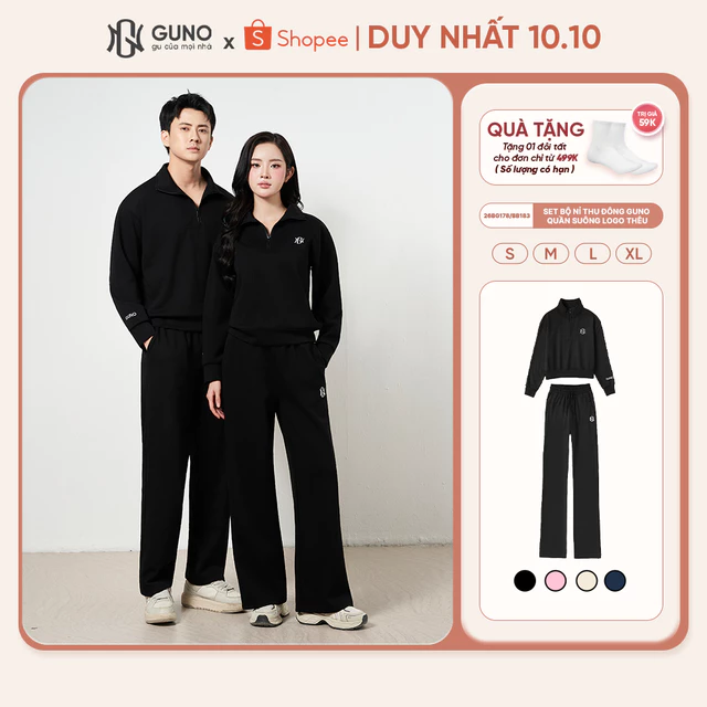 Bộ Quần Áo Nam Nữ GUNO Nỉ Modal Cao Cấp Kéo Khoá Cổ Kèm Quần Suông Logo Thêu SP5 26BG178/26BB183