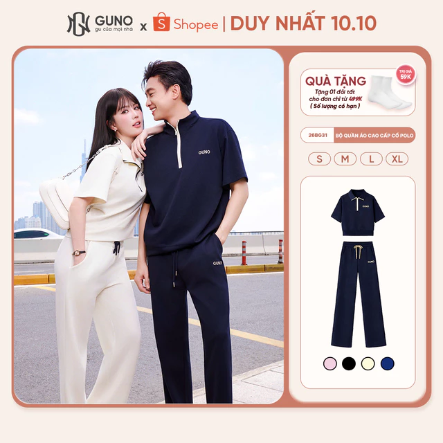 [BST Modal Cool] Bộ Quần Áo Nam Nữ GUNO Modal Cool Cao Cấp Cổ Polo Kéo Khoá Quần Suông 26BG31/BB32