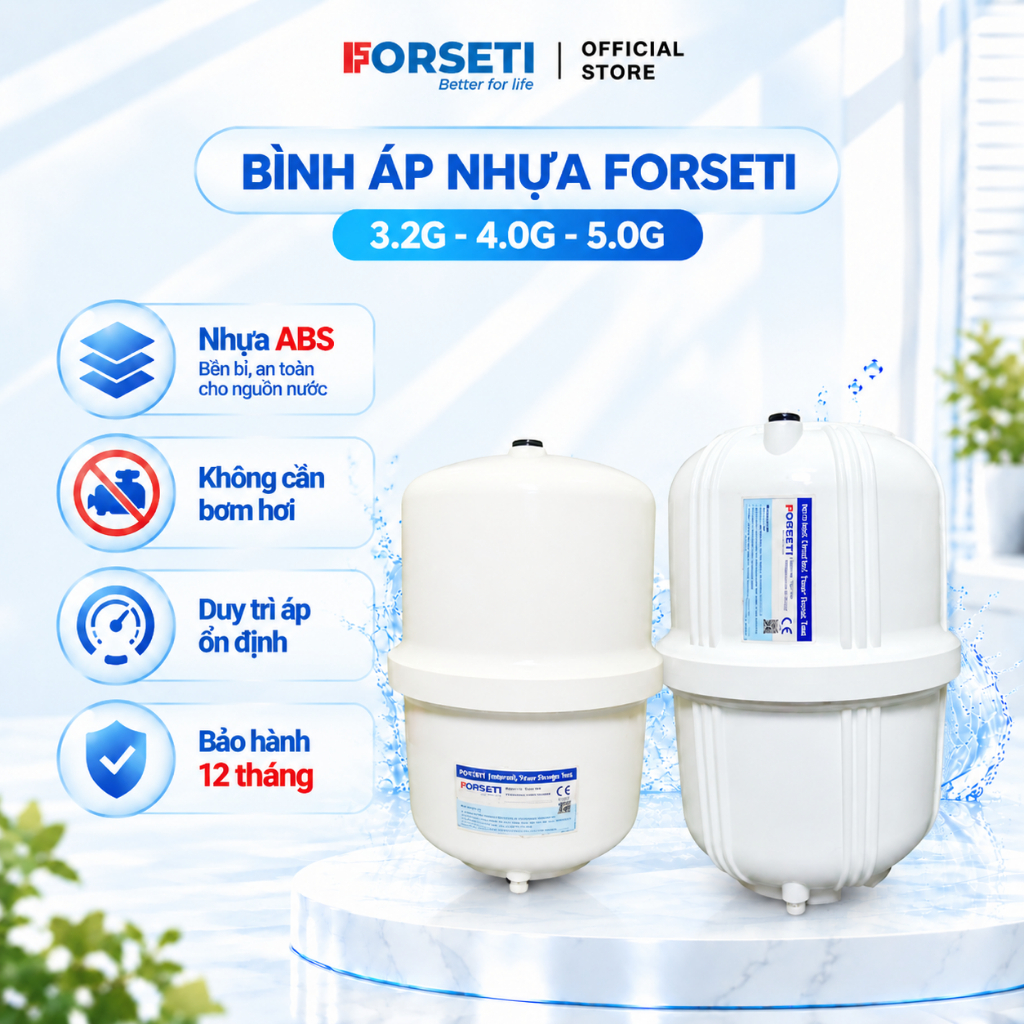 Bình Áp Nhựa Forseti 3.2G - 4.0G - 5.0G Cho Máy Lọc Nước RO Karofi, Kangaroo, Sunhouse,... – Bảo Hành 12 Tháng