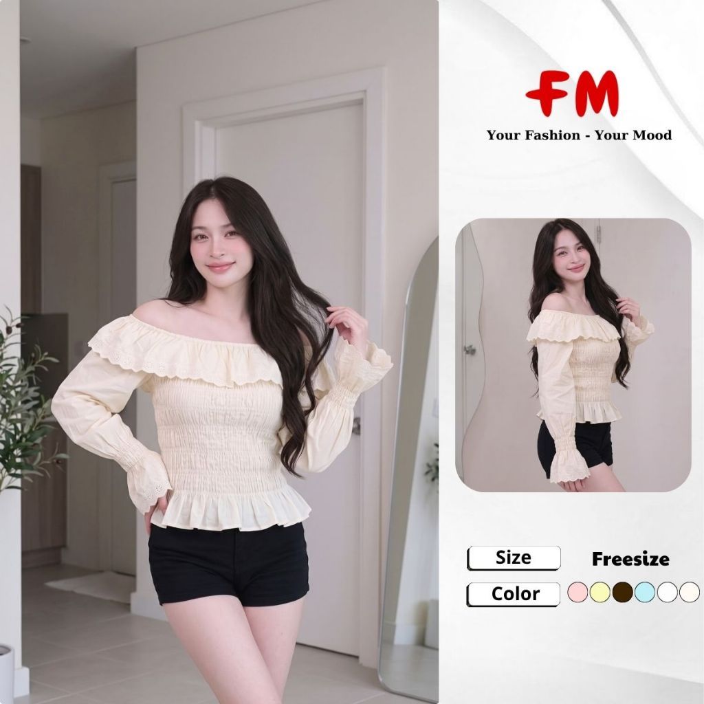 Áo Kiểu Nữ Thiết Kế bệch vai bèo nhún tầng FMSTYLE đủ màu freesize 26090538