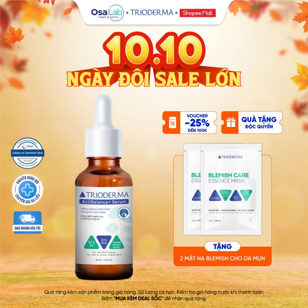 Serum Trioderma ActiBalance+ 30ml - Hỗ trợ cải thiện mụn, làm dịu, mờ thâm & dưỡng sáng da
