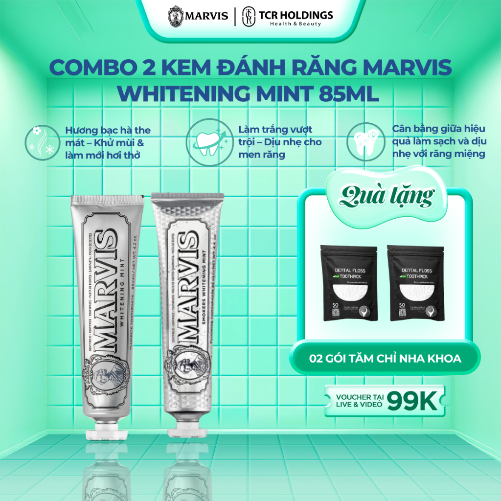 Combo 2 Kem Đánh Răng Marvis Classic 75ml - Làm Sạch Răng, Giữ Hơi Thở Thơm Mát