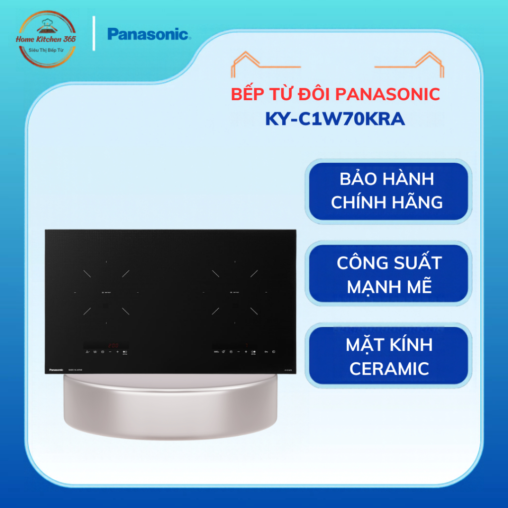 BẾP TỪ ĐÔI ÂM TỦ PANASONIC KY-C1W70KRA 3200W, Mặt kính Ceramic chịu lực, Điều khiển cảm ứng