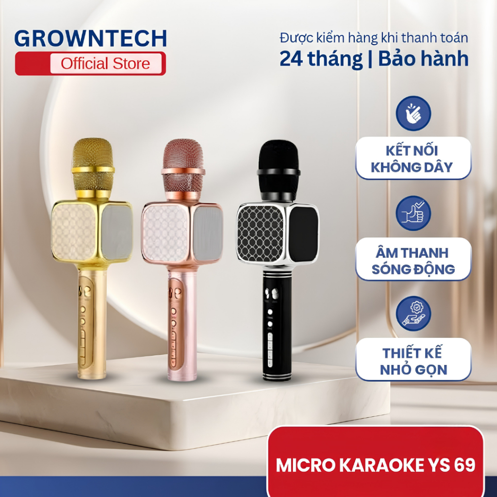 Micro kèm loa bluetooth karaoke GrownTech YS69 bass vang hỗ trợ ghi âm chỉnh…
