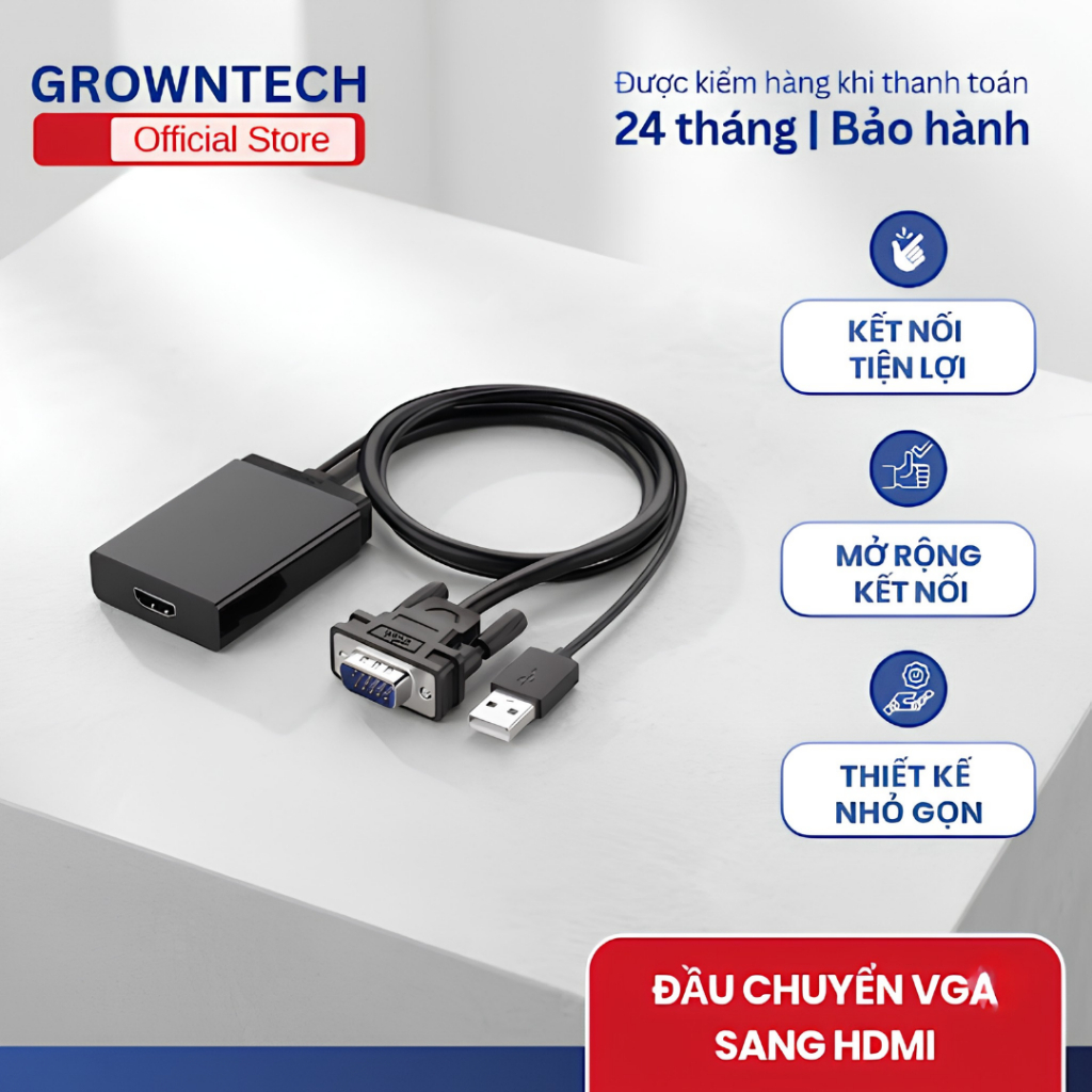Đầu chuyển đổi tín hiệu từ VGA sang HDMI VGA to HDMI converter có âm thanh GROWNTECH