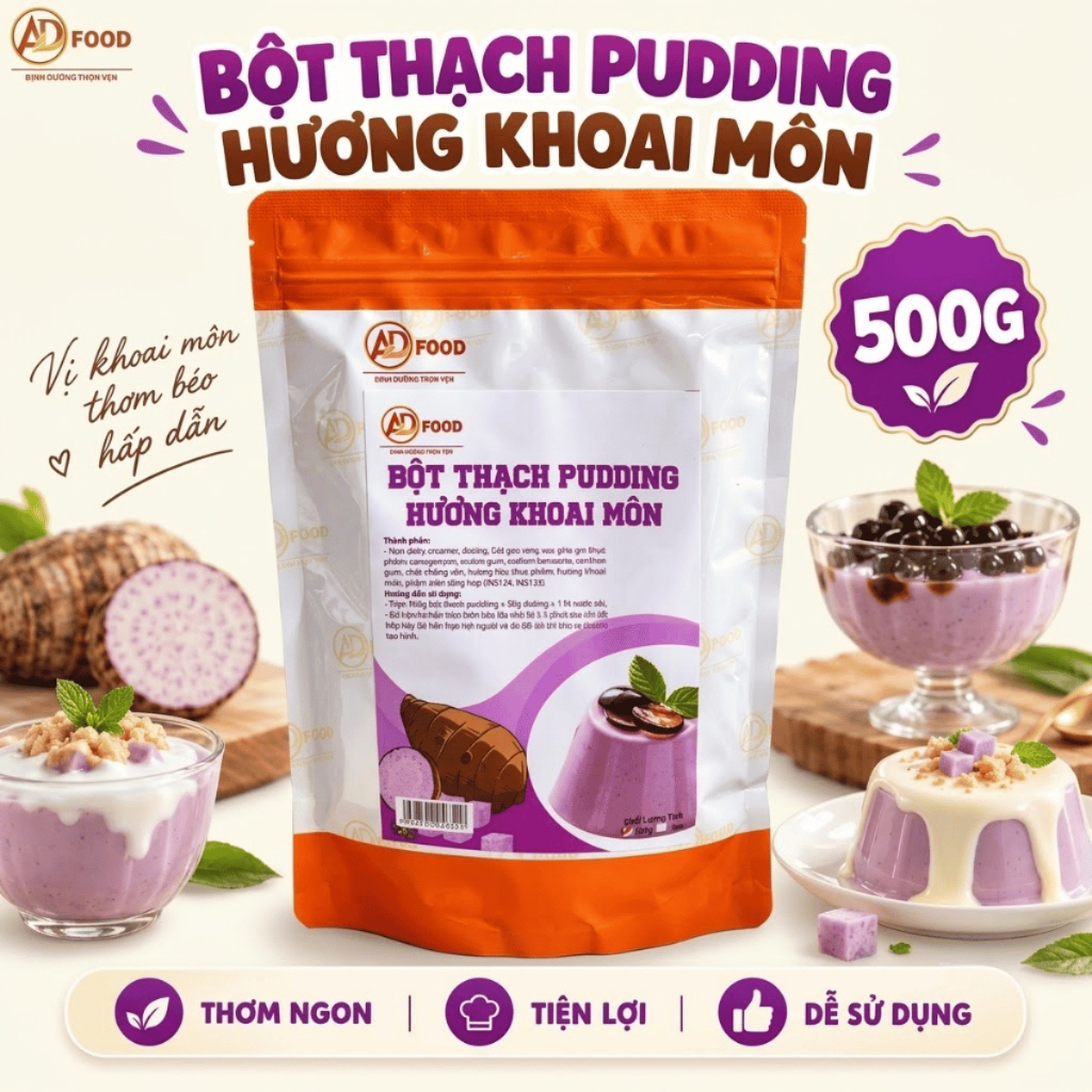 500g Bột thạch pudding Khoai môn ADFOOD - nguyên liệu dùng làm topping trà sữa, ăn vặt tiện lợi