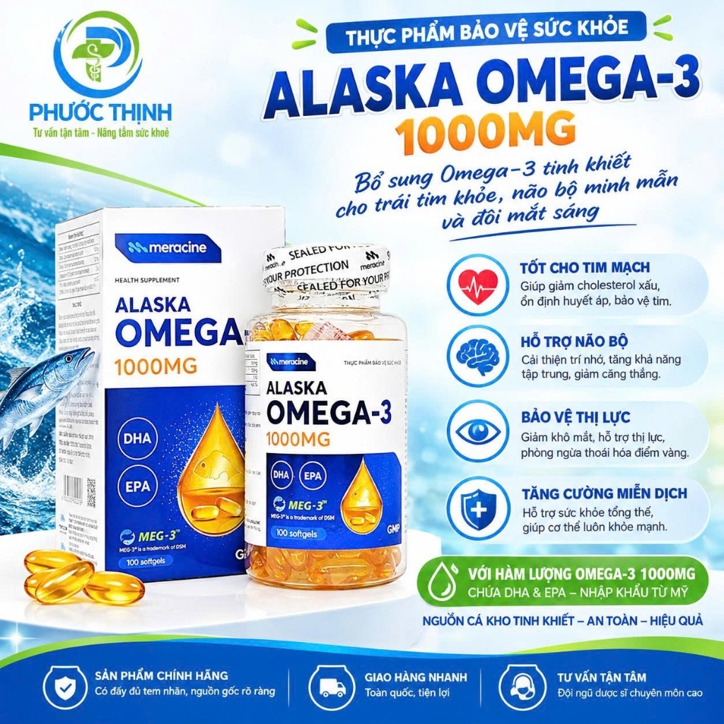 TPBVSK Alaska Omega 3 Meracine (Hộp 100 viên)