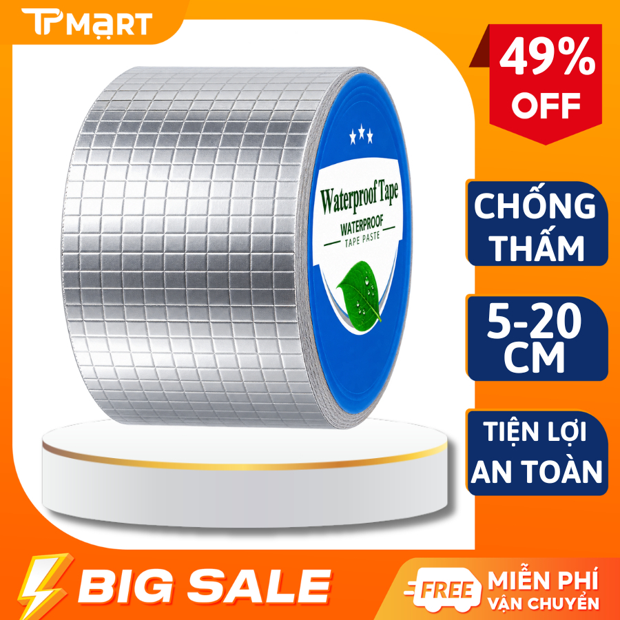 Băng keo chống thấm chắc chắn, chống thấm dột, dán tường, dán mái tôn kích thước 5x5 và 5x10m