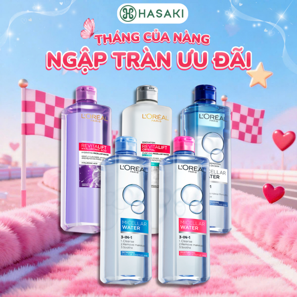 Nước Tẩy Trang L'oreal Dành Cho Da Dầu, Da Nhạy Cảm, Làm Sạch Trang Điểm 400ml Hasaki