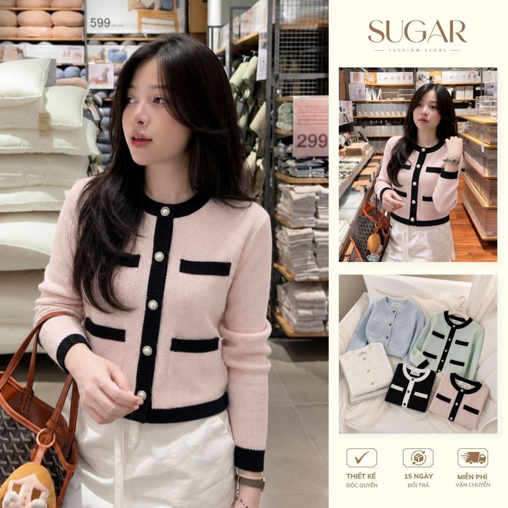 Áo len cardigan nữ dệt kim cổ tròn tiểu thư thanh lịch, áo len nữ thu đông phong cách hàn quốc