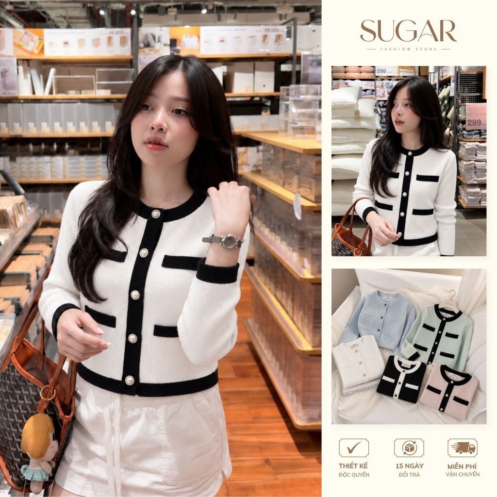 Áo khoác cardigan len dệt kim tiểu thư thanh lịch, áo khoác len nữ dệt kim phong cách hàn quốc