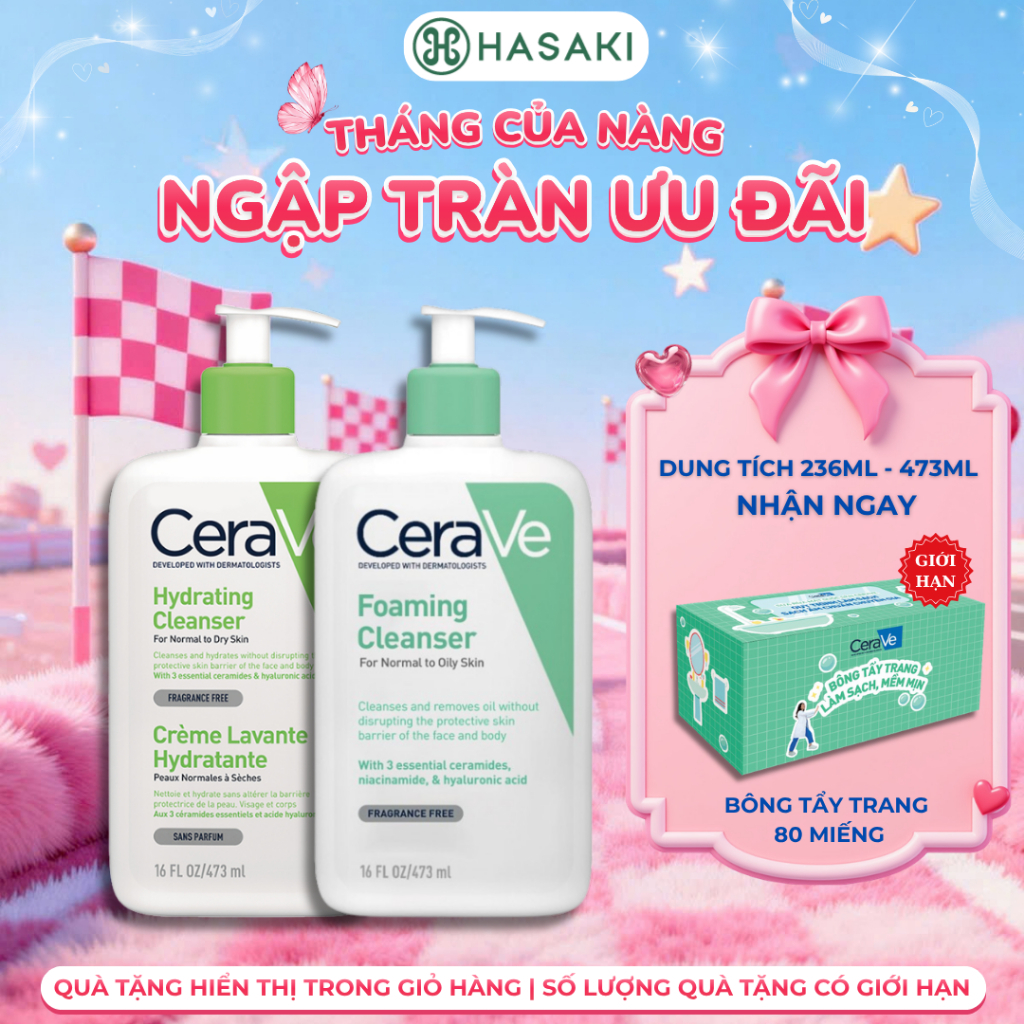 Sữa Rửa Mặt Cerave Sạch Sâu Cho Da Thường Đến Da Dầu, Da Khô Hasaki Sản Phẩm Chính Hãng