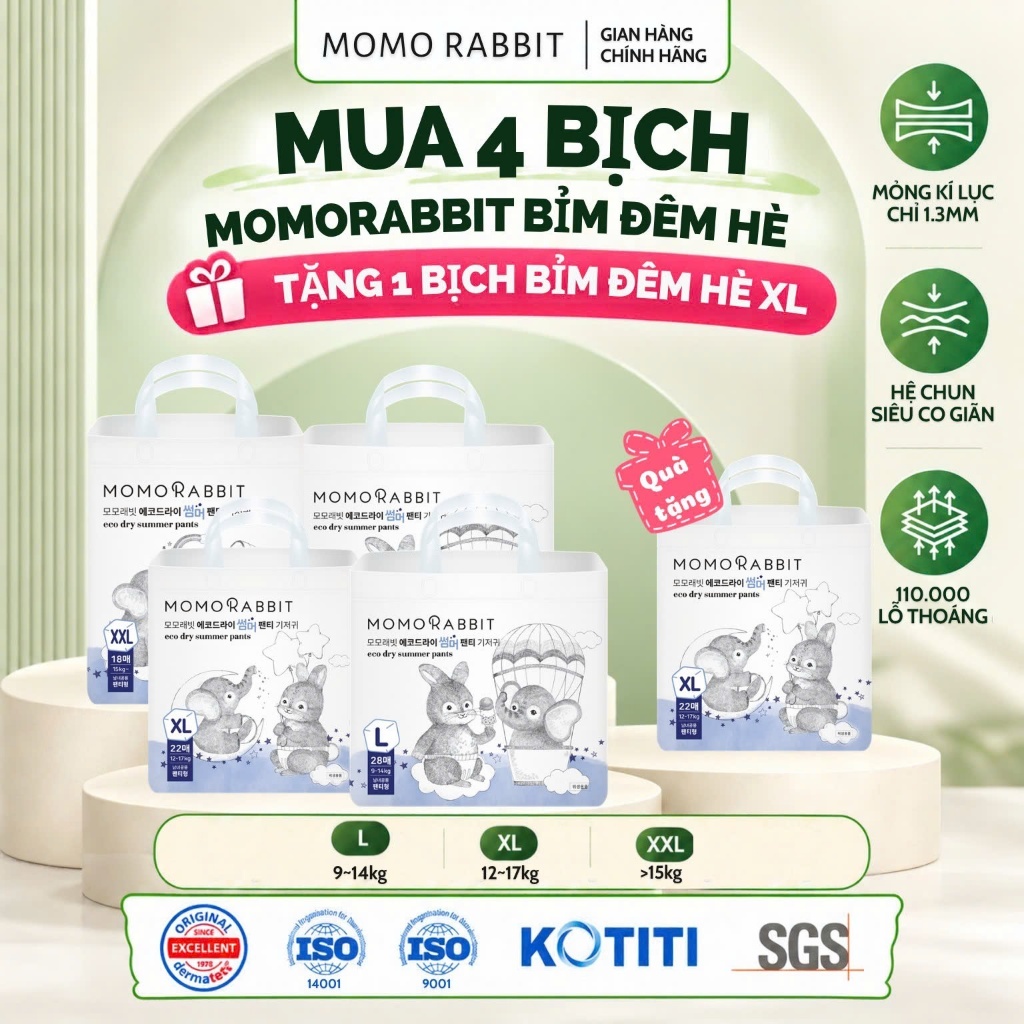 Bỉm Đêm Hè MOMO RABBIT Size L/XL/XXL thấm hút vượt trội gấp 3 lần