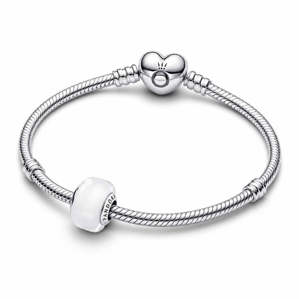 Vòng Tay Bạc Pandora Moments Khóa Trái Tim Mix Charm Murano Mini Trắng - Trắng Tinh Khôi - Pure Whit
