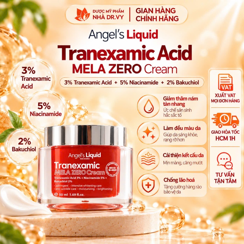 [CHÍNH HÃNG] Kem Dưỡng Cải Thiện Thâm Nám Angel's Liquid Tranexamic Mela Zero Cream 50ml (ĐỎ)
