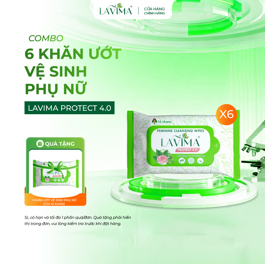 Khăn Ướt Vệ Sinh Vùng Kín Lavima Protect 4.0 Lành tính, Dịu Nhẹ, Kháng Khuẩn, Tiện Dụng, gói 10 Tờ