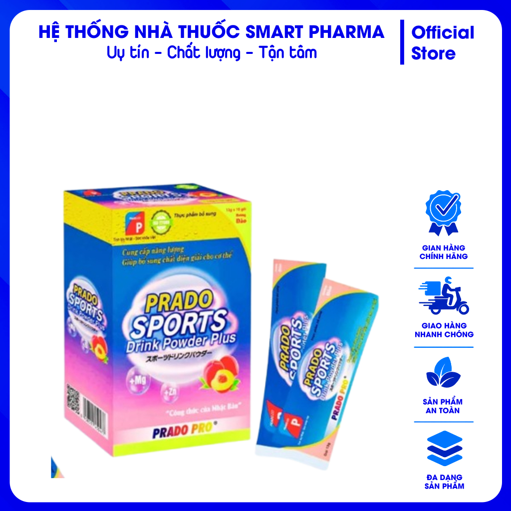 Thực Phẩm Bổ Sung Điện Giải, Hỗ Trợ Giải Khát Prado Sports Drink Powder Plus Hương Đào (10 Gói - Mỗi