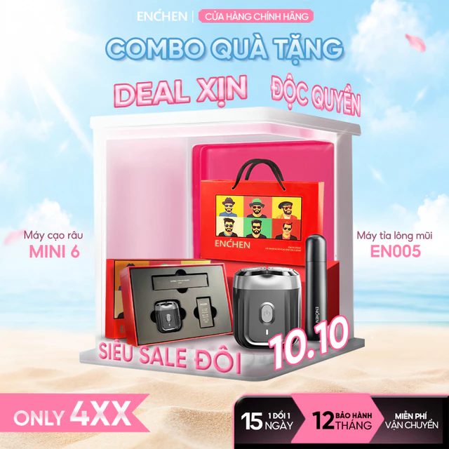 Set quà tặng máy cạo râu Enchen Mini6 & máy tỉa lông mũi EN005, hộp quà kèm túi xách