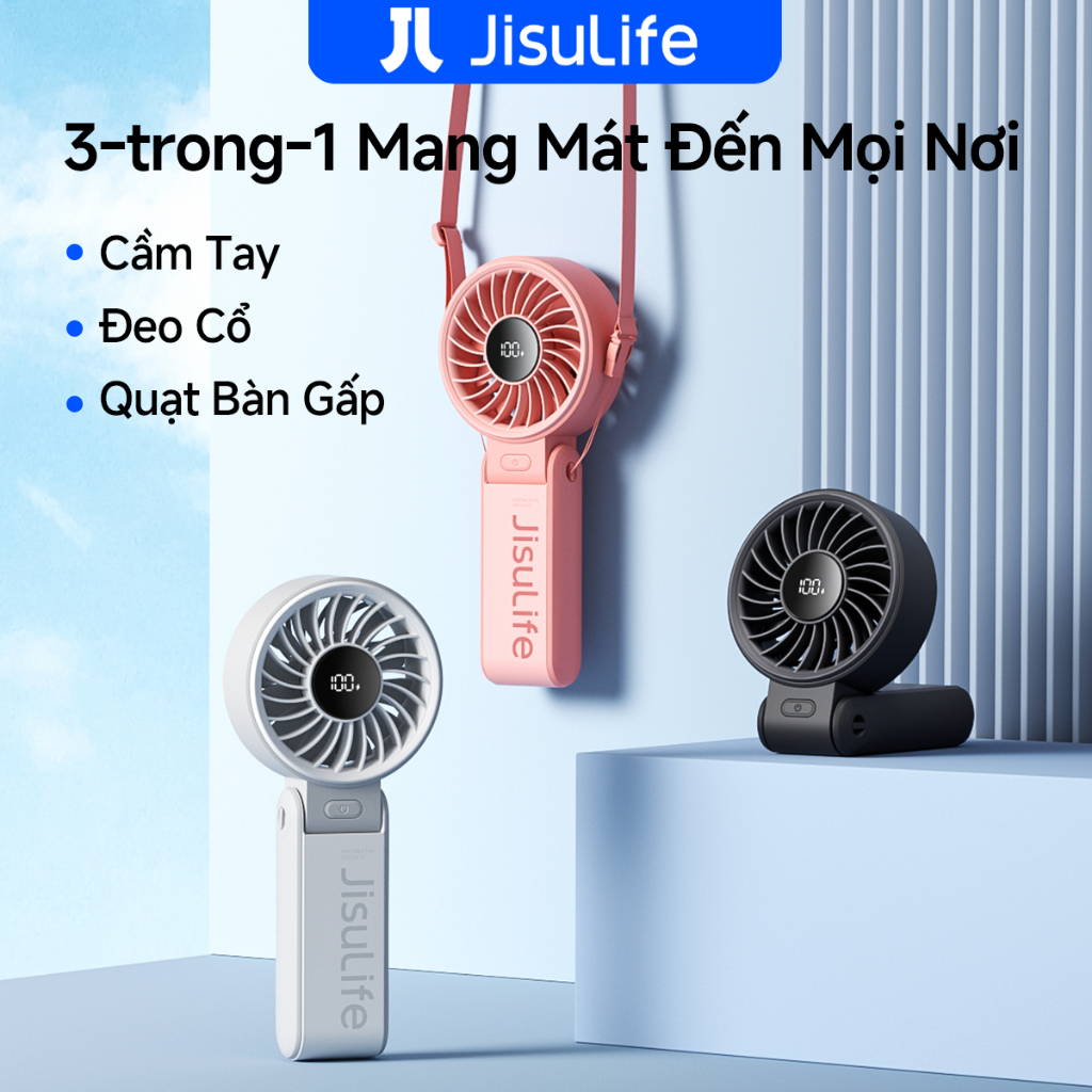 Quạt cầm tay JisuLife 7 Mini gấp gọn dễ mang gió mạnh quạt đeo cổ quạt bàn êm cho học sinh văn phòng ngoài trời