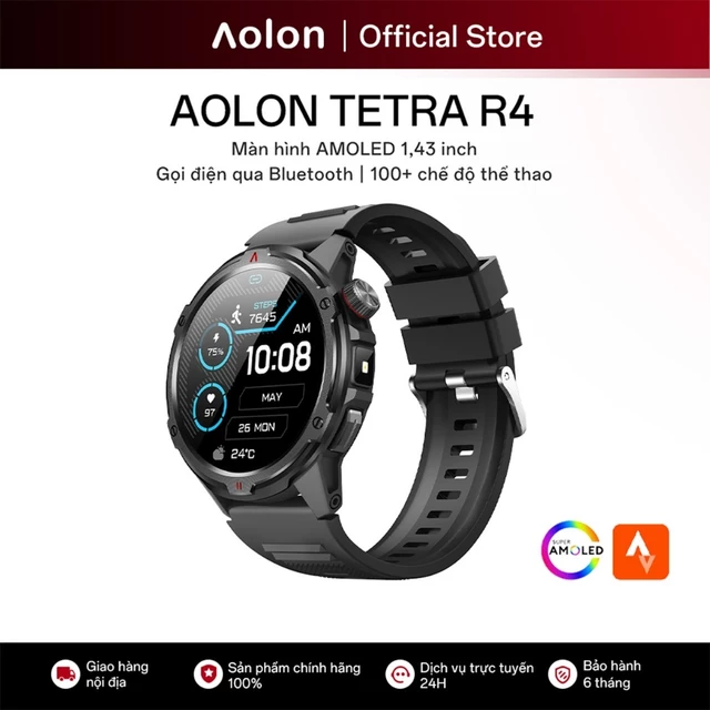 [Bán Chạy] Aolon Tetra R4 Đồng hồ thông minh xịn | GPS | AMOLED | Strava | Theo dõi sức khỏe | Chống nước 1ATM