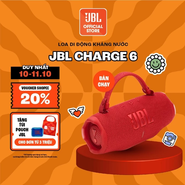 [TRẢ GÓP 0%] Loa JBL Charge 6 Công Suất 45W Tích Hợp Pin Sạc Dự Phòng Chơi Nhạc tới 28 Giờ Ghép Nối Đa Loa Au