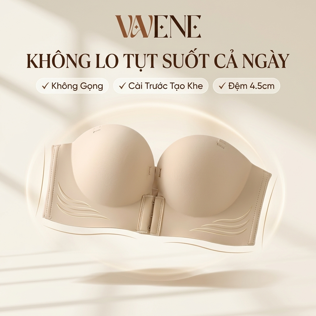 Áo lót nữ Vanvene cài trước nâng ngực, Áo ngực AC667 không dây cài trước đệm dày 4cm Siêu nâng đẩy không gọng
