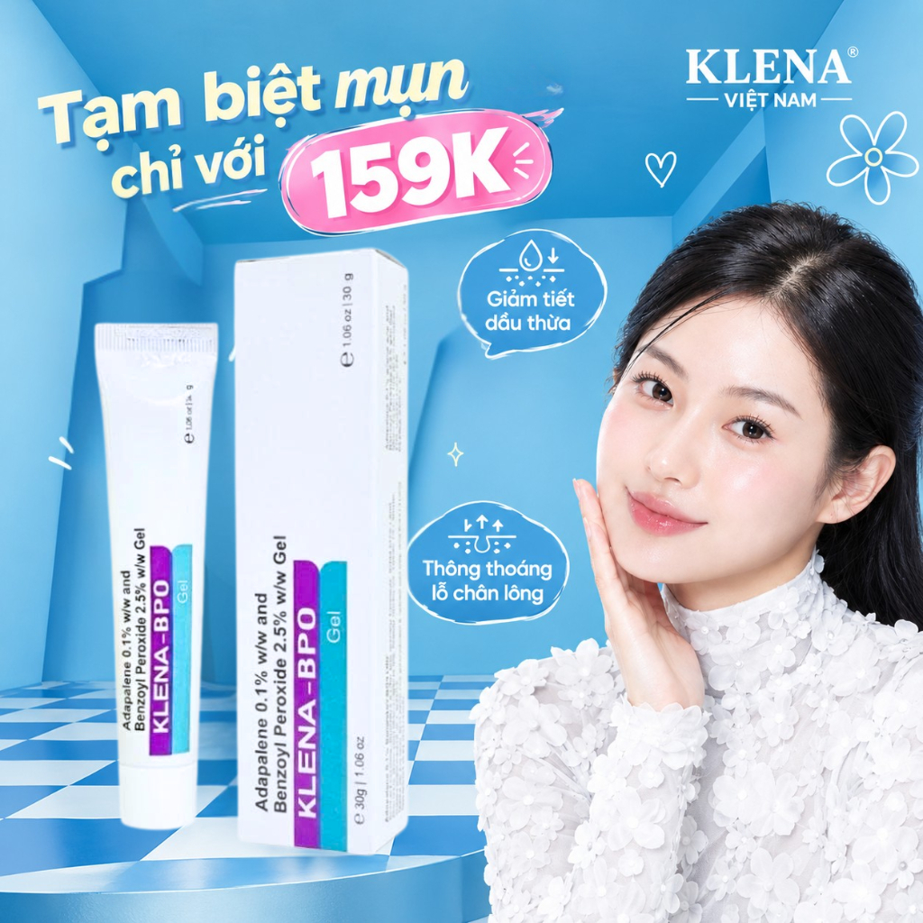 Kem Chấm Mụn KLENA BPO Benzoyl Peroxide, Kem Mụn Hỗ Trợ Giảm Mụn Ẩn, Mụn Trứng Cá, Gom Cồi Mụn - Tuýp 30g